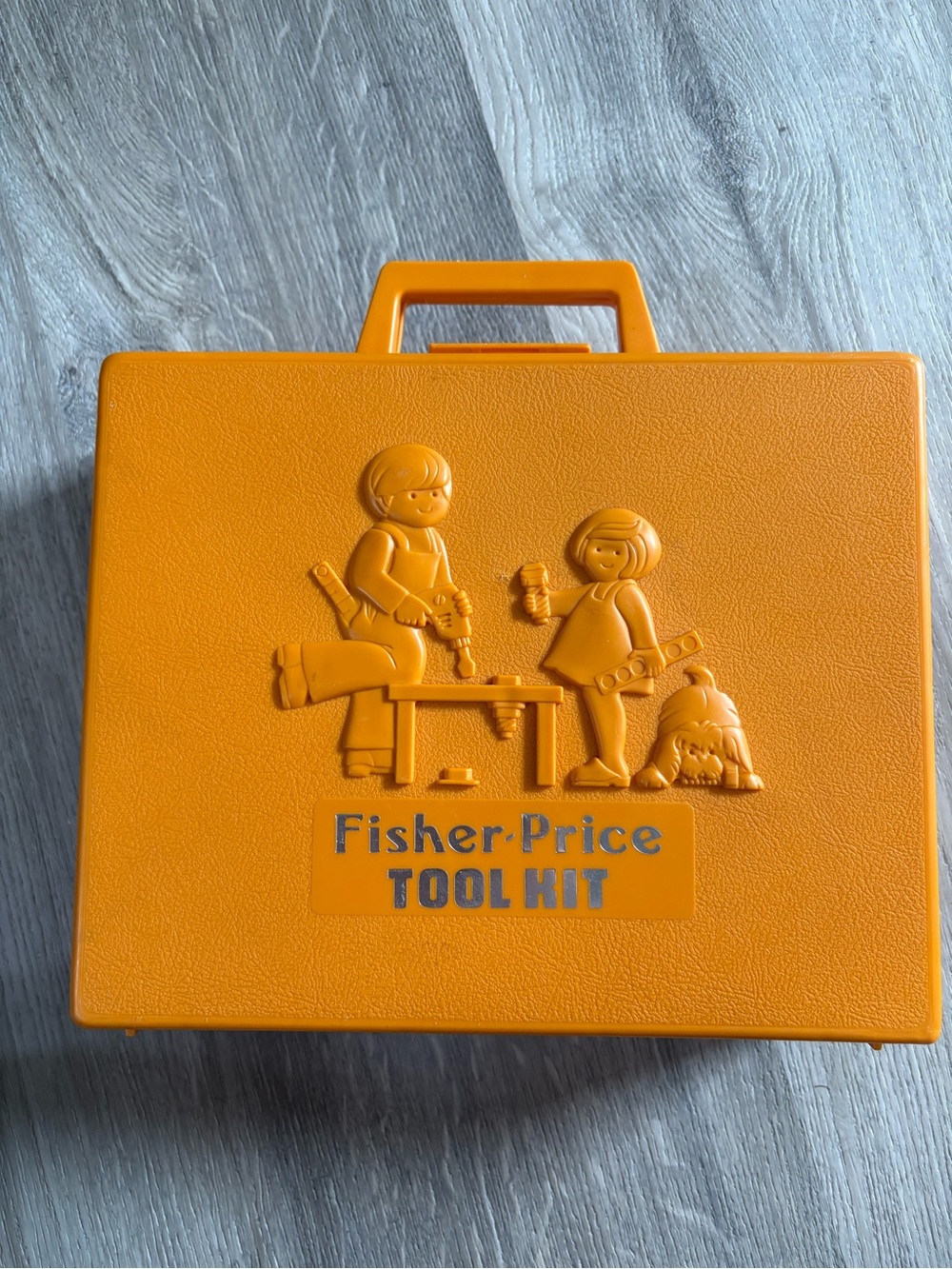 Vintage 1977 Fisher-Price Orange Tool Kit Case for Kids